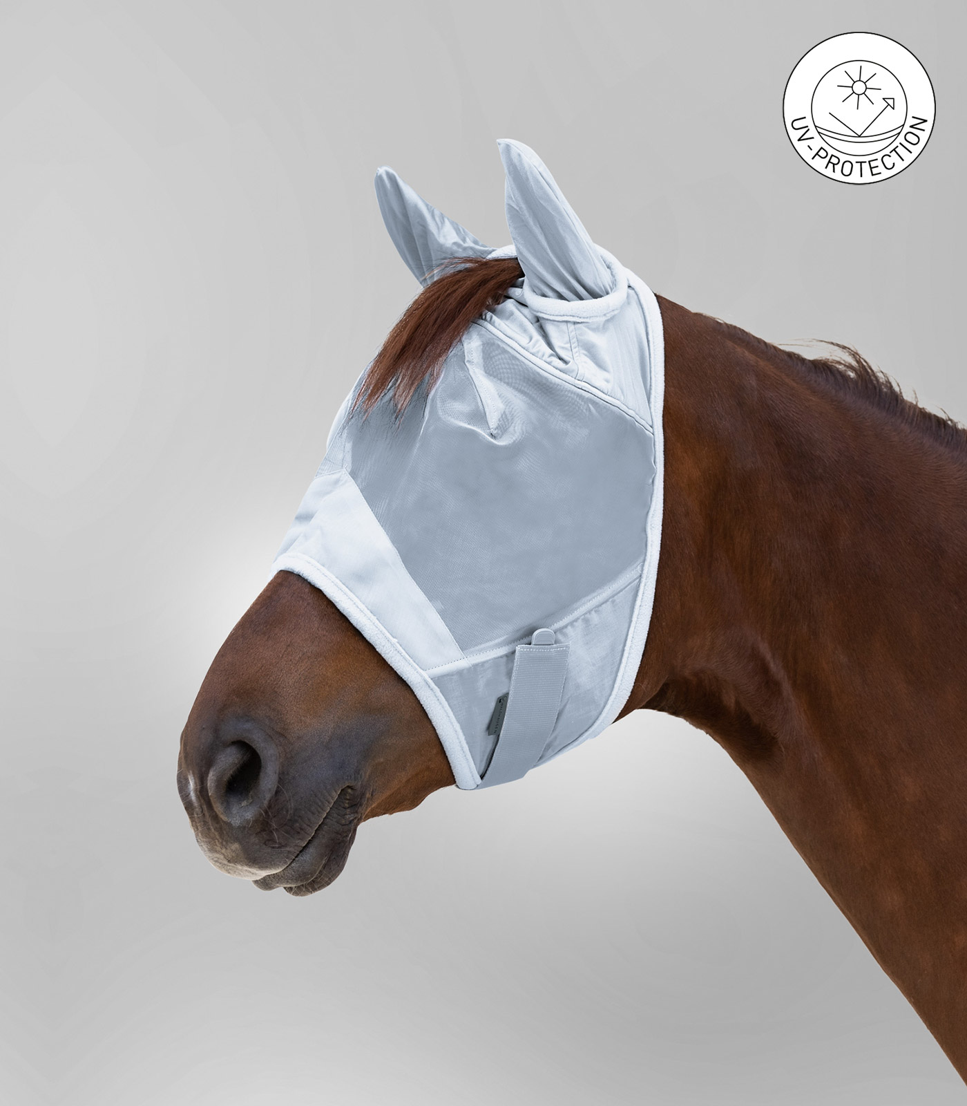 PREMIUM Fly mask with ear protection silver grey