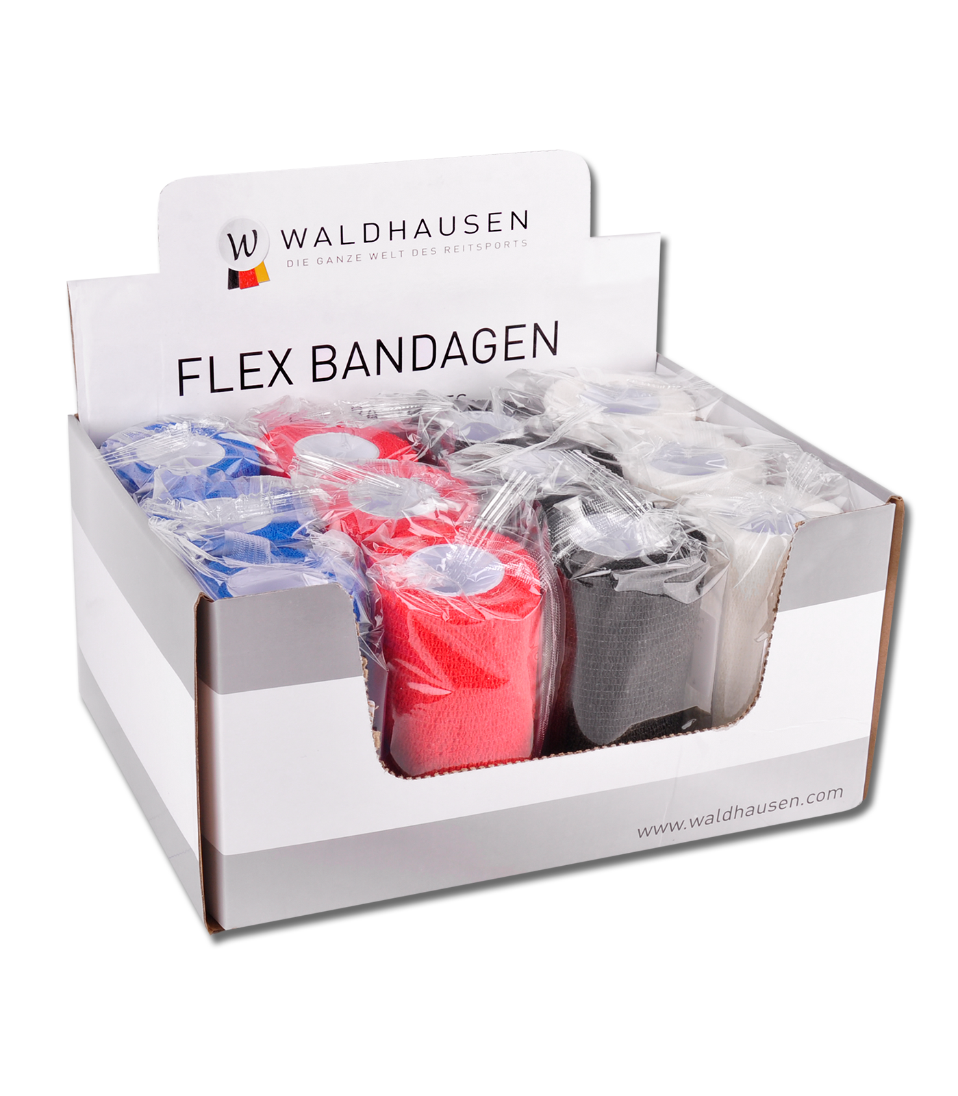 Samofixační bandáže Waldhausen Flex, barevný mix 12 kusů s prodejním stojánkem