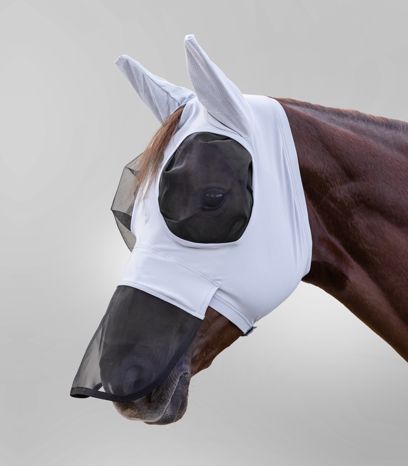 Maschera antimosche Puck con protezione per il naso argento grigio