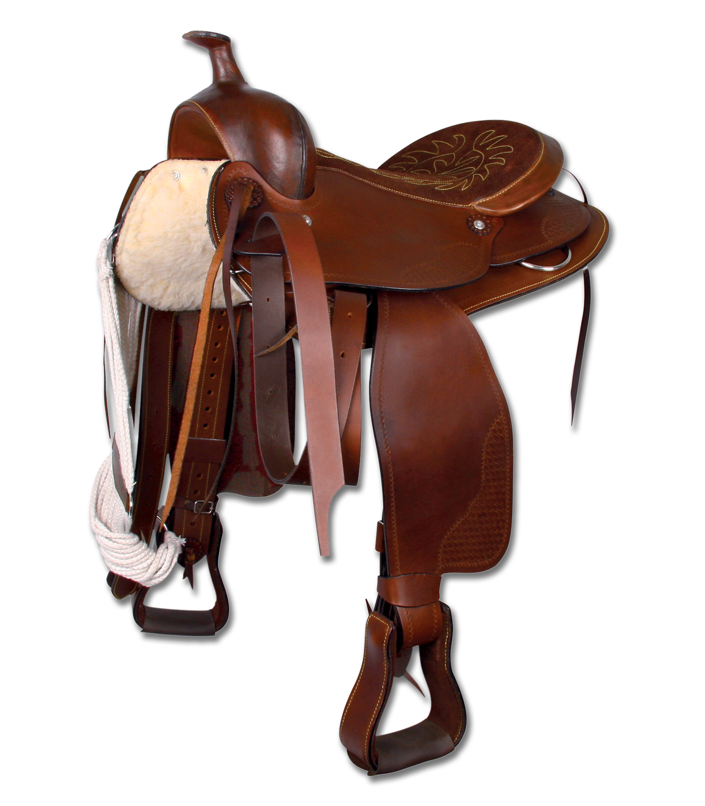 Silla Western marrón para caballos grandes, 16"/ 40 cm