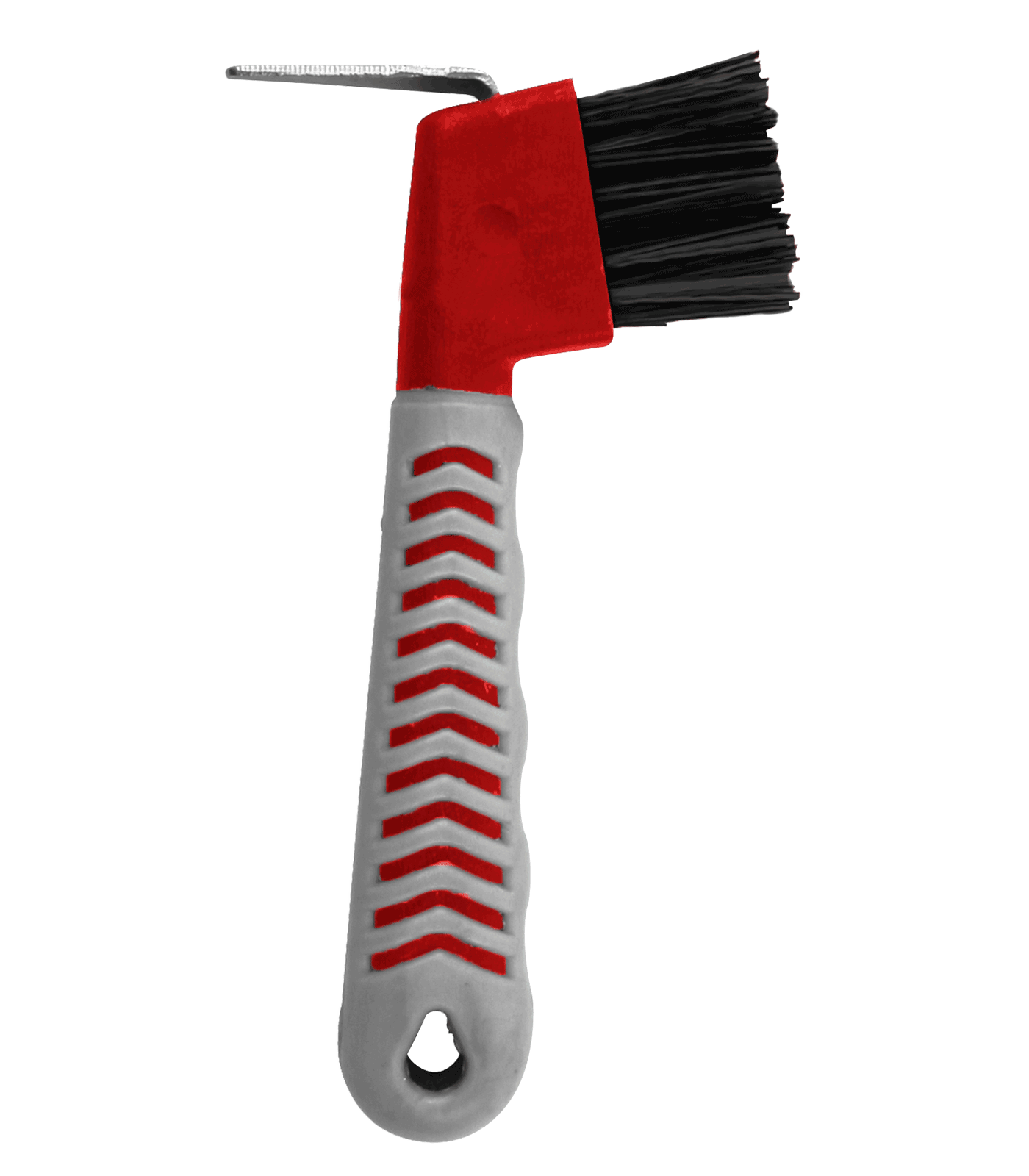 Grippy Hoof Pick, with brush red/grey
