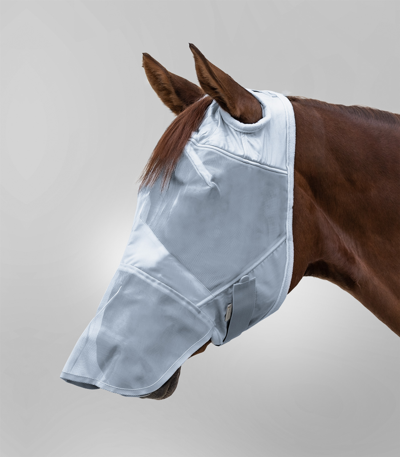 PREMIUM Fly Mask without ear and with nose protection silver grey