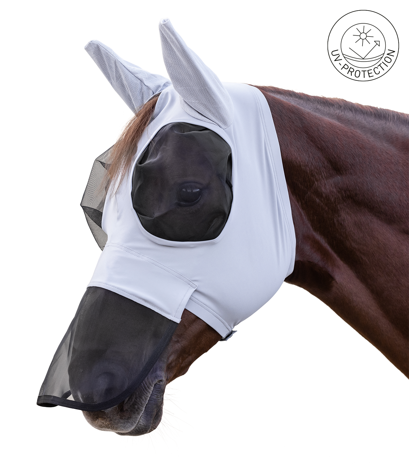 Máscara antimoscas Puck Fly con protección nasal gris plata