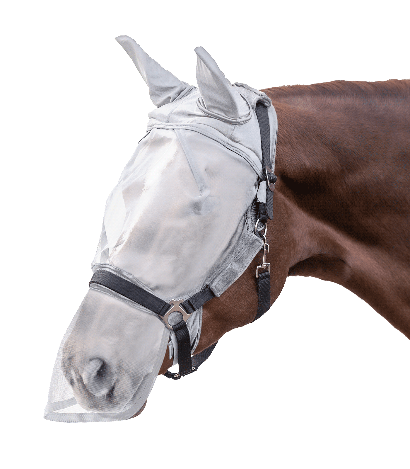 Maschera antimosche PREMIUM con protezione per le orecchie e per il naso argento grigio