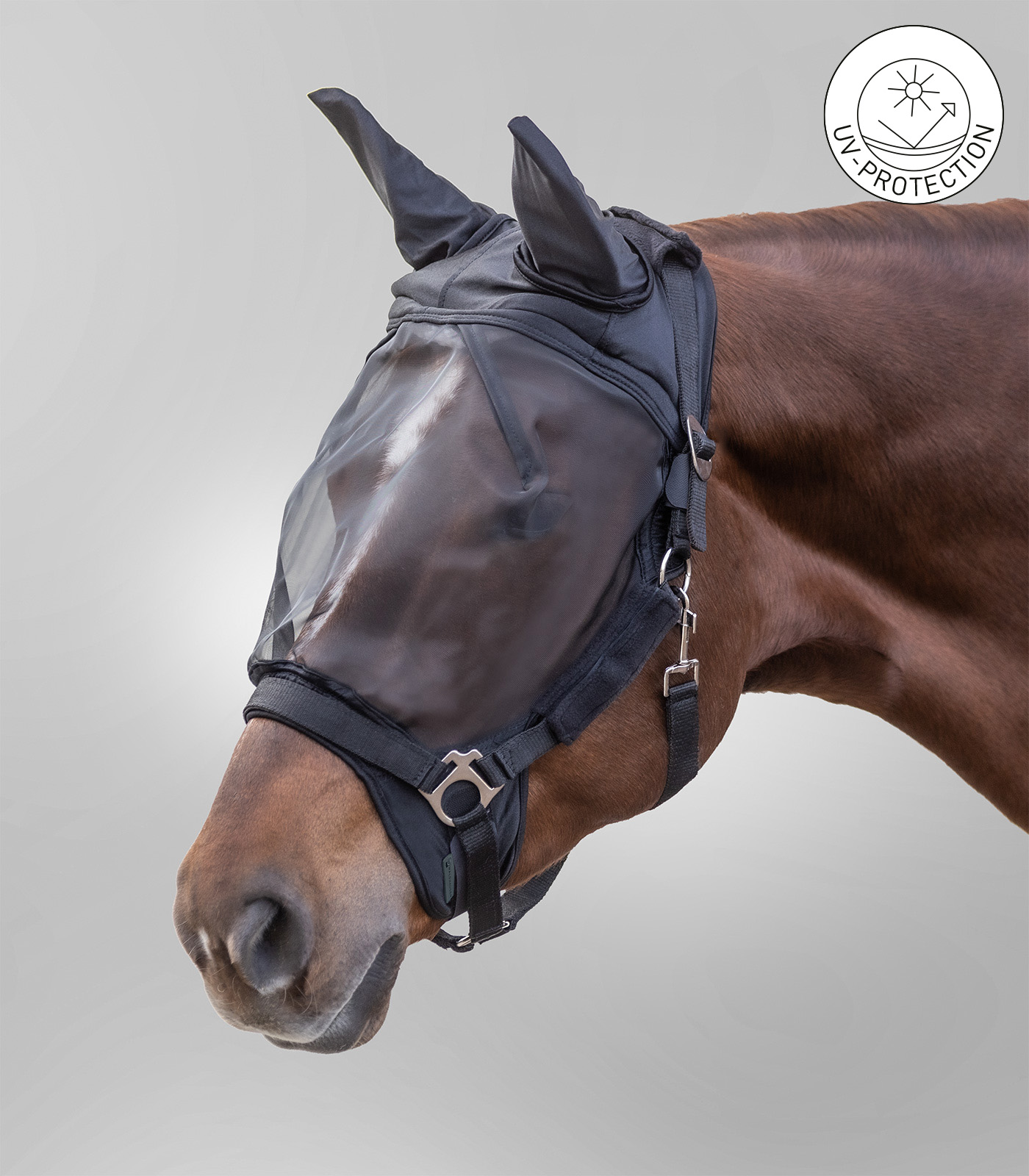 PREMIUM Fliegenmaske f. Halfter, mit Ohrenschutz schwarz