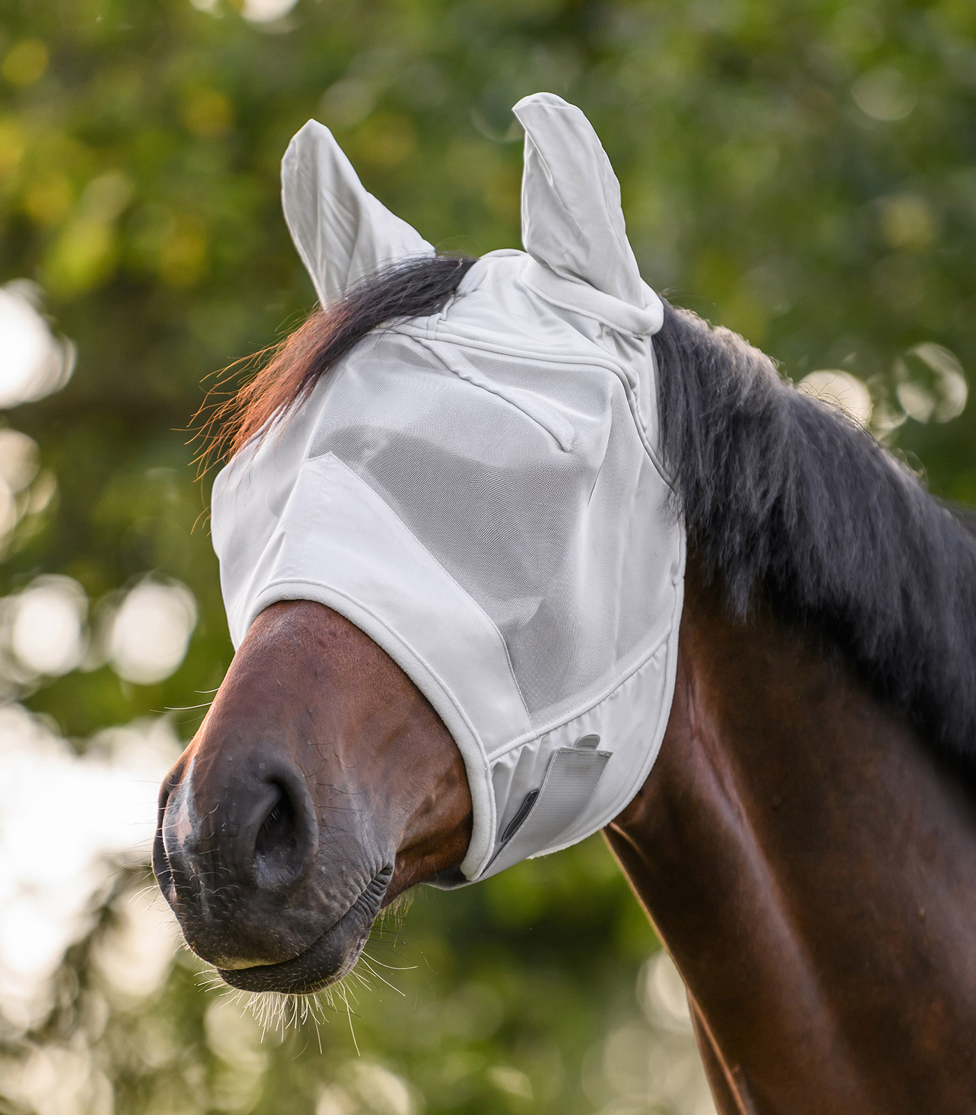 PREMIUM Fliegenmaske mit Ohrenschutz silbergrau