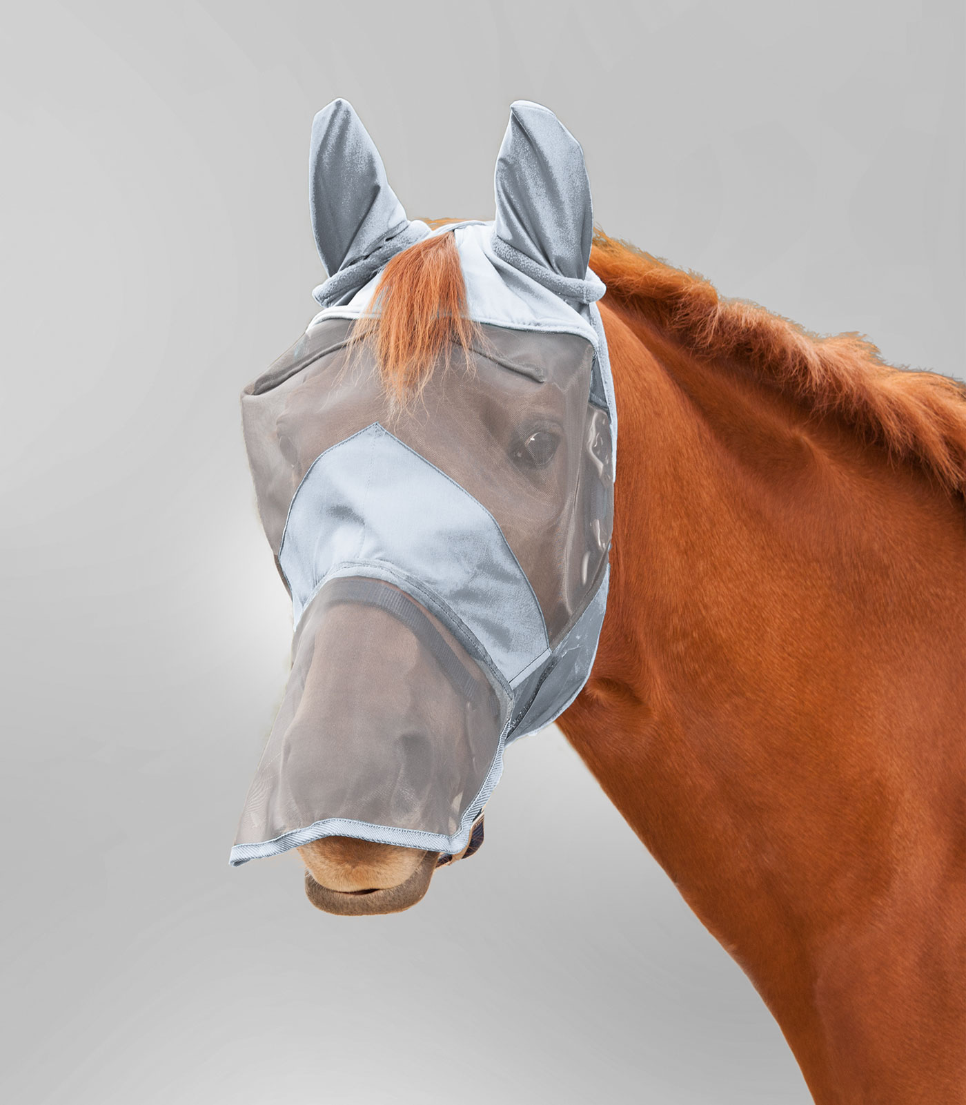 PREMIUM fly mask with ear and nose protection silver grey