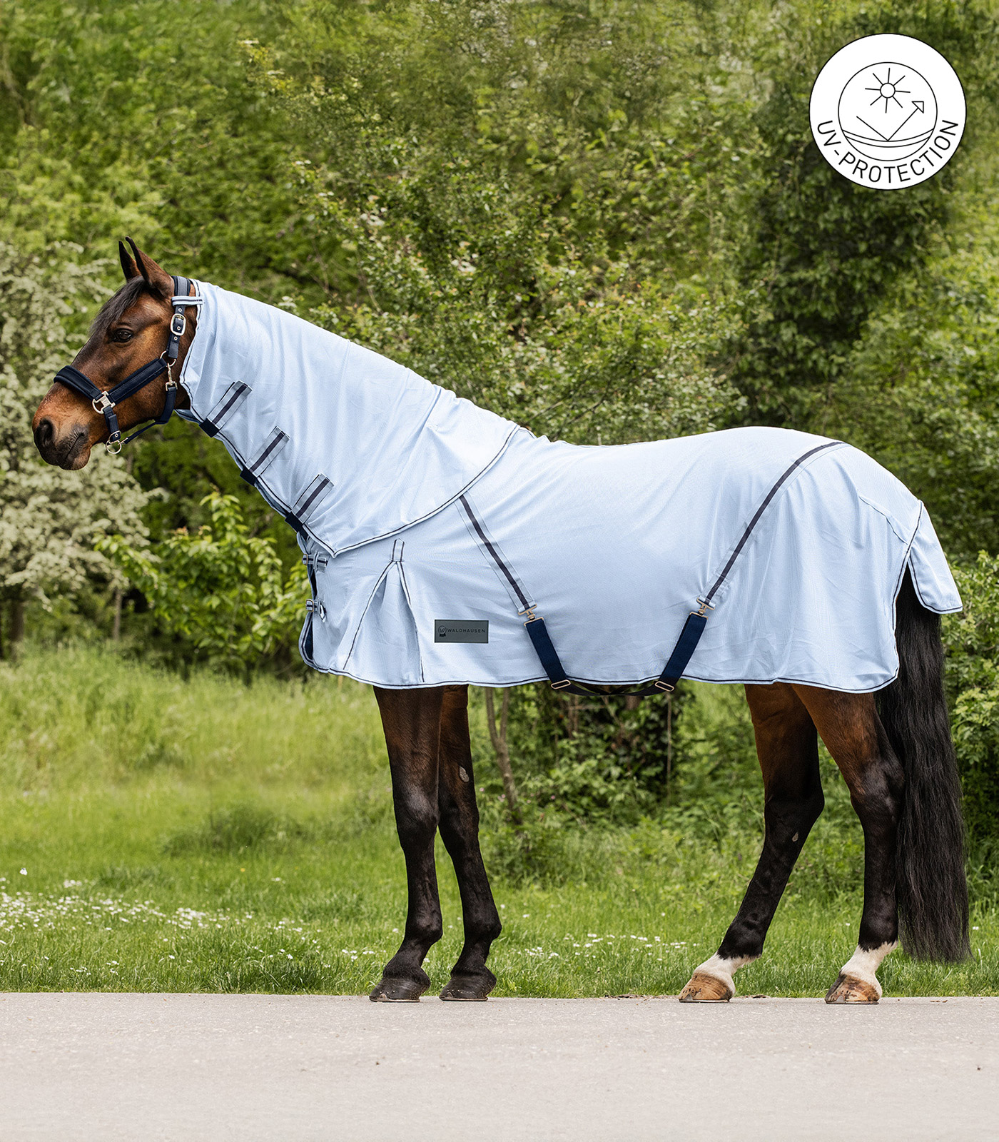 PROTECT Fly rug featuring a detachable neck part light blue/night blue