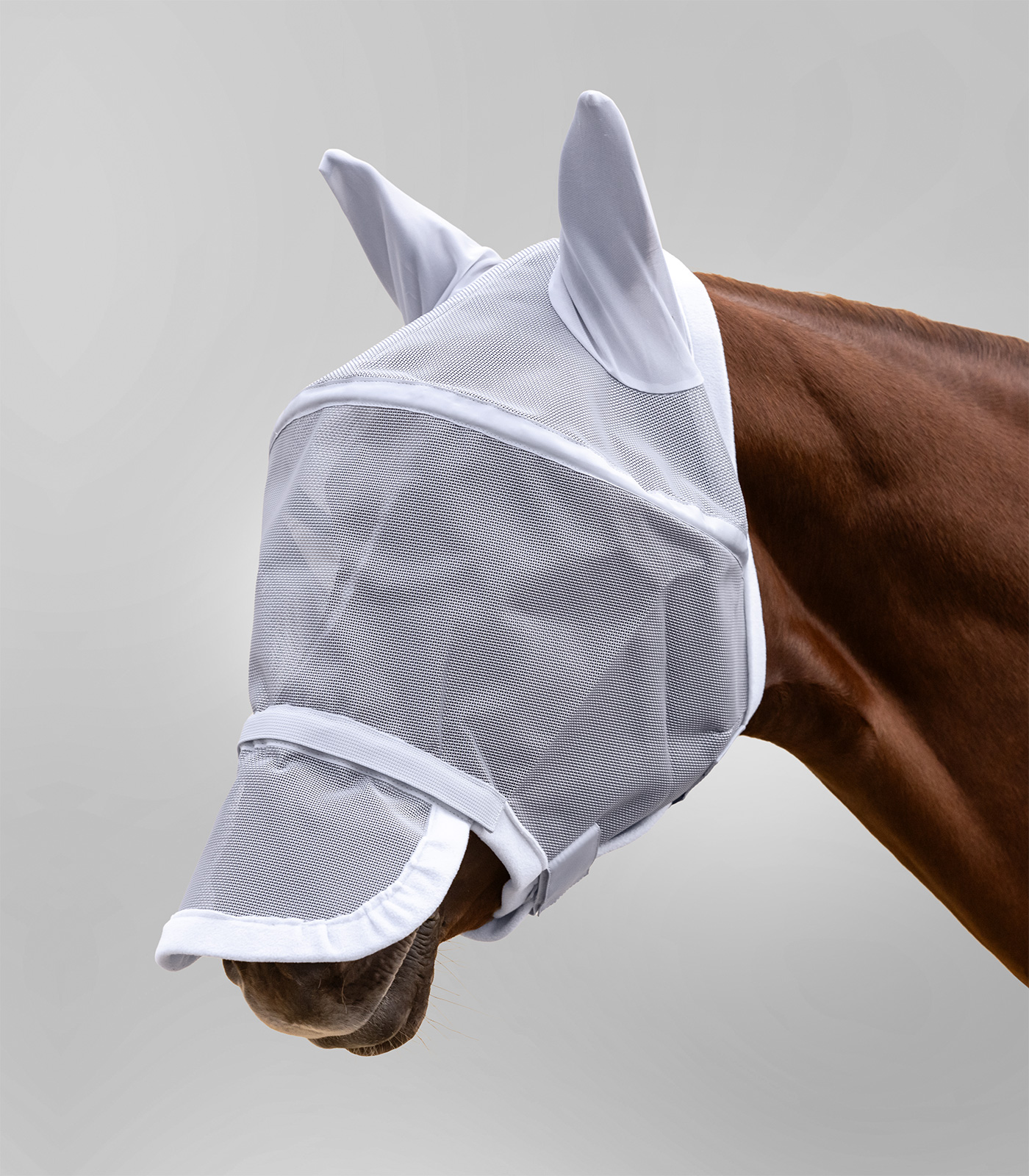 Maschera antimosche PREMIUM Space con protezione per le orecchie e per il naso argento grigio