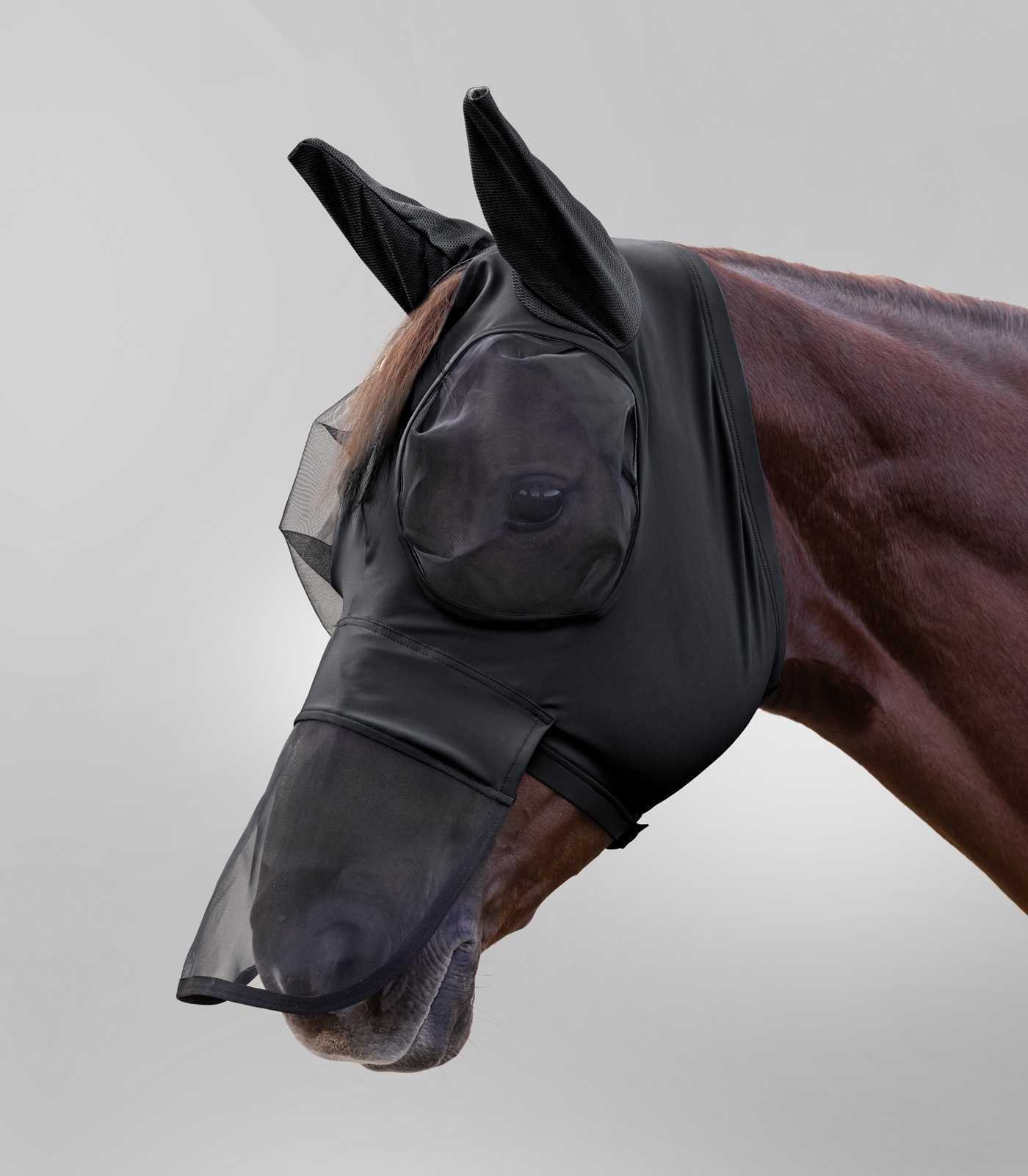 Maschera antimosche Puck con protezione per il naso nero