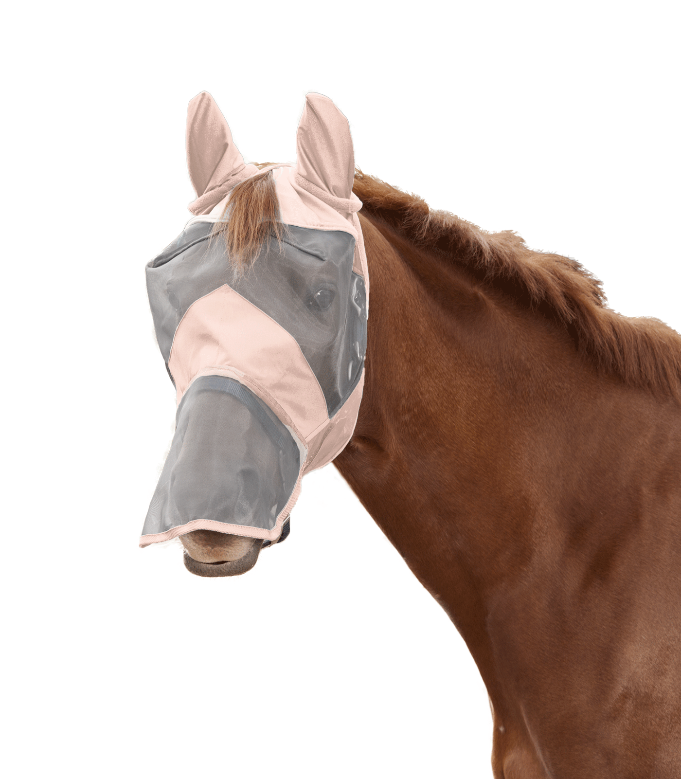 PREMIUM fly mask with ear and nose protection light pink